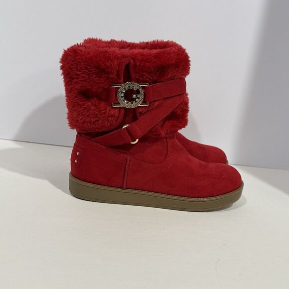 G by GUESS GALLIO RED FAUX FUR SLIP ON ANKLE BOOTS BOOTIE Women’s Size 5.5M - Picture 16 of 16